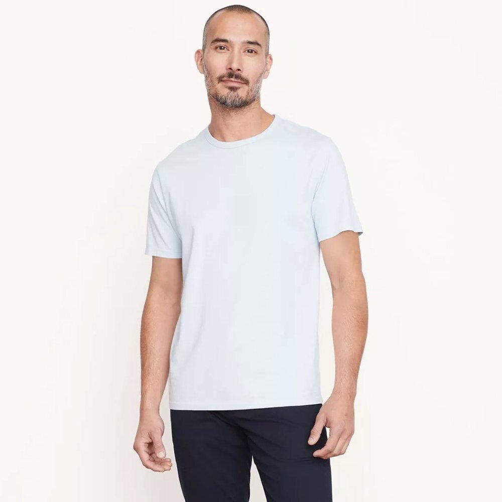 Vince Garment Dye T-Shirt Blue Solid Crew Neck Short Sleeve +
